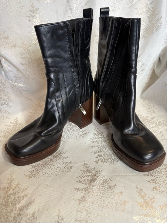Nine West Shoes - Nine West Black Leather Platform Block Heel Ankle Boots